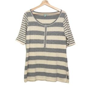 Anthropologie Shu Shu Striped Gray Cream Top Casual Comfort Size Large Henley
